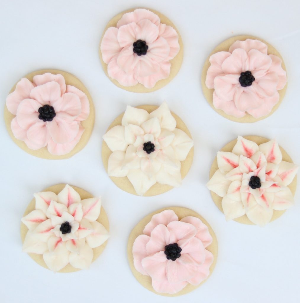 anemone and dahlia buttercream frosted cookie tutorial the hutch oven